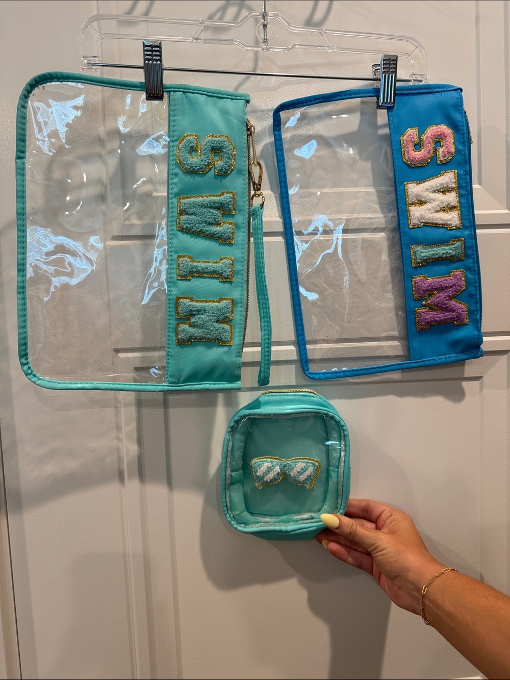Kids Clear Swim Pouch Set - Aqua and Blue